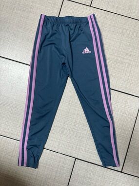 adidas Navy Joggers with Pink Side Stripes